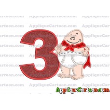 Captain Underpants Applique 02 Embroidery Design Birthday Number 3