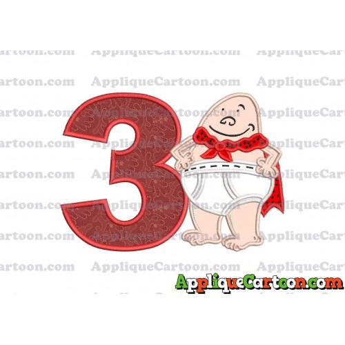 Captain Underpants Applique 02 Embroidery Design Birthday Number 3