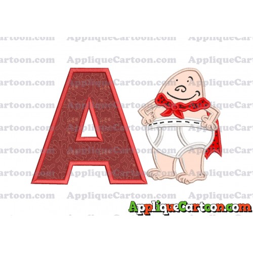 Captain Underpants Applique 02 Embroidery Design With Alphabet A