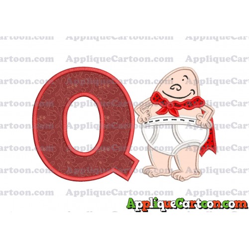 Captain Underpants Applique 02 Embroidery Design With Alphabet Q