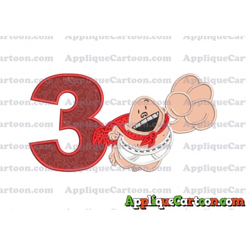 Captain Underpants Applique 03 Embroidery Design Birthday Number 3