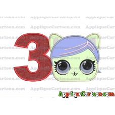 Cat Lol Surprise Dolls Head Applique Embroidery Design Birthday Number 3