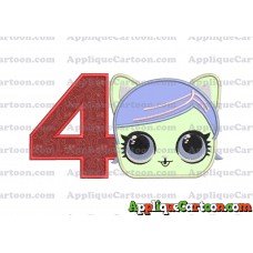 Cat Lol Surprise Dolls Head Applique Embroidery Design Birthday Number 4