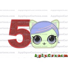 Cat Lol Surprise Dolls Head Applique Embroidery Design Birthday Number 5