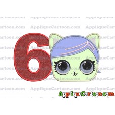 Cat Lol Surprise Dolls Head Applique Embroidery Design Birthday Number 6