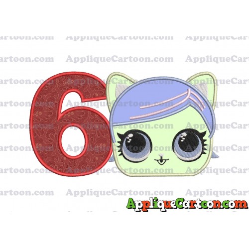 Cat Lol Surprise Dolls Head Applique Embroidery Design Birthday Number 6