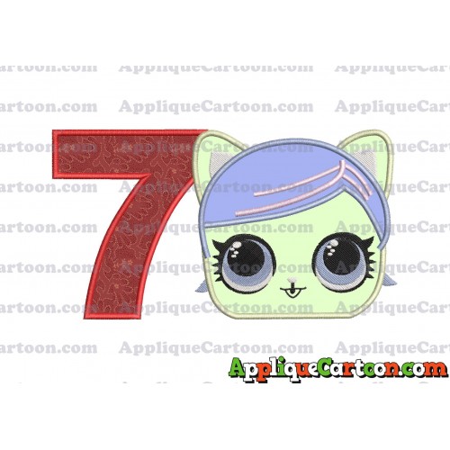 Cat Lol Surprise Dolls Head Applique Embroidery Design Birthday Number 7