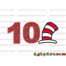 Cat in the Hat Applique Embroidery Design Birthday Number 10