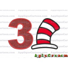 Cat in the Hat Applique Embroidery Design Birthday Number 3