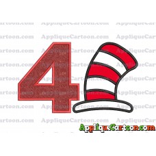 Cat in the Hat Applique Embroidery Design Birthday Number 4
