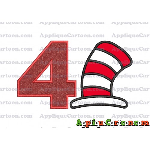Cat in the Hat Applique Embroidery Design Birthday Number 4