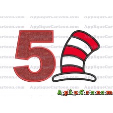 Cat in the Hat Applique Embroidery Design Birthday Number 5