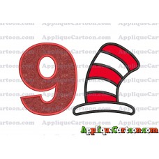 Cat in the Hat Applique Embroidery Design Birthday Number 9