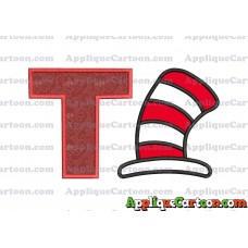 Cat in the Hat Applique Embroidery Design With Alphabet T
