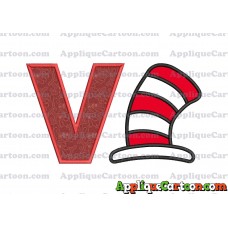 Cat in the Hat Applique Embroidery Design With Alphabet V
