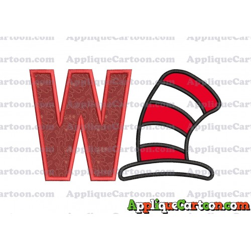 Cat in the Hat Applique Embroidery Design With Alphabet W