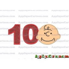 Charlie Brown Peanuts Full Head Applique Embroidery Design Birthday Number 10