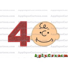 Charlie Brown Peanuts Full Head Applique Embroidery Design Birthday Number 4