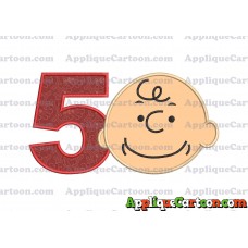 Charlie Brown Peanuts Full Head Applique Embroidery Design Birthday Number 5