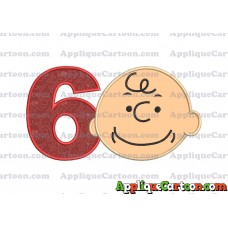 Charlie Brown Peanuts Full Head Applique Embroidery Design Birthday Number 6