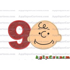 Charlie Brown Peanuts Full Head Applique Embroidery Design Birthday Number 9
