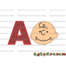 Charlie Brown Peanuts Full Head Applique Embroidery Design With Alphabet A