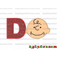 Charlie Brown Peanuts Full Head Applique Embroidery Design With Alphabet D