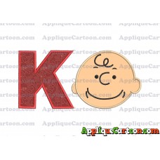 Charlie Brown Peanuts Full Head Applique Embroidery Design With Alphabet K