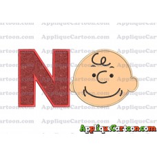 Charlie Brown Peanuts Full Head Applique Embroidery Design With Alphabet N
