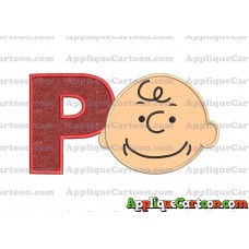 Charlie Brown Peanuts Full Head Applique Embroidery Design With Alphabet P