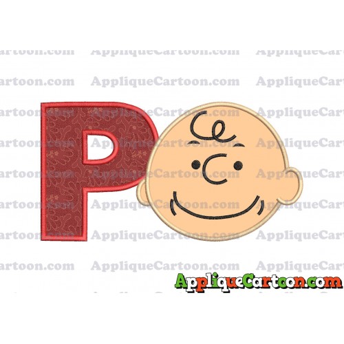 Charlie Brown Peanuts Full Head Applique Embroidery Design With Alphabet P