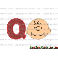Charlie Brown Peanuts Full Head Applique Embroidery Design With Alphabet Q