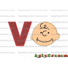 Charlie Brown Peanuts Full Head Applique Embroidery Design With Alphabet V