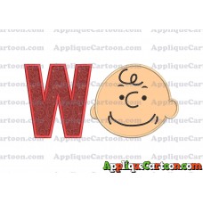 Charlie Brown Peanuts Full Head Applique Embroidery Design With Alphabet W