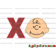 Charlie Brown Peanuts Full Head Applique Embroidery Design With Alphabet X