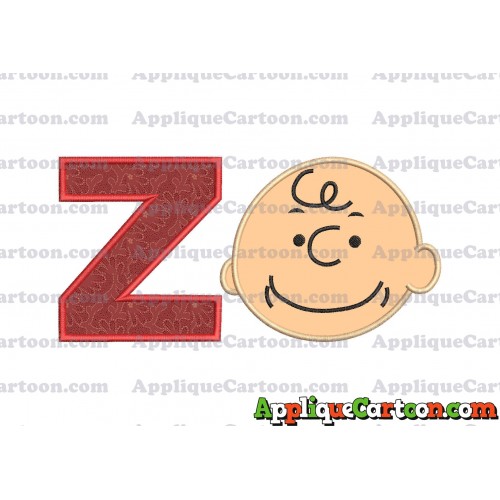 Charlie Brown Peanuts Full Head Applique Embroidery Design With Alphabet Z