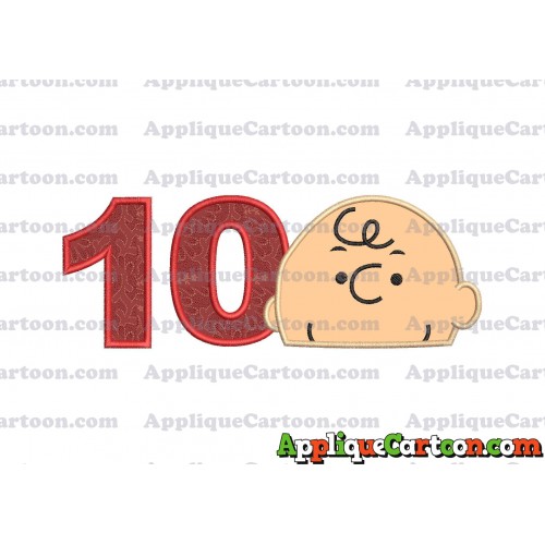 Charlie Brown Peanuts Head Applique Embroidery Design Birthday Number 10