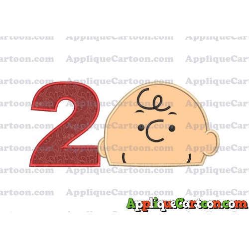 Charlie Brown Peanuts Head Applique Embroidery Design Birthday Number 2