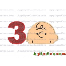 Charlie Brown Peanuts Head Applique Embroidery Design Birthday Number 3