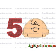 Charlie Brown Peanuts Head Applique Embroidery Design Birthday Number 5