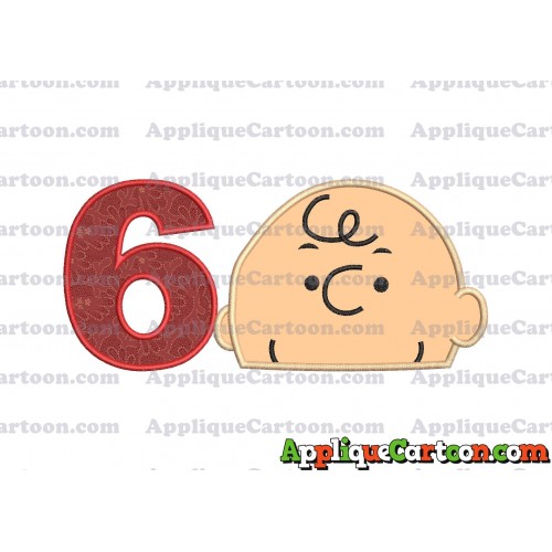 Charlie Brown Peanuts Head Applique Embroidery Design Birthday Number 6