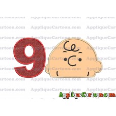Charlie Brown Peanuts Head Applique Embroidery Design Birthday Number 9