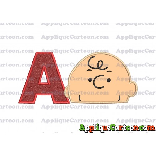 Charlie Brown Peanuts Head Applique Embroidery Design With Alphabet A