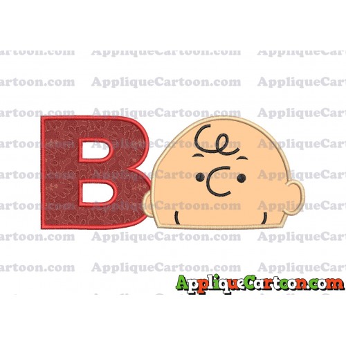 Charlie Brown Peanuts Head Applique Embroidery Design With Alphabet B