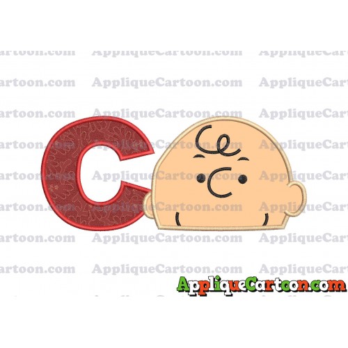 Charlie Brown Peanuts Head Applique Embroidery Design With Alphabet C