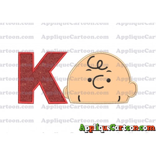 Charlie Brown Peanuts Head Applique Embroidery Design With Alphabet K