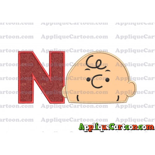 Charlie Brown Peanuts Head Applique Embroidery Design With Alphabet N