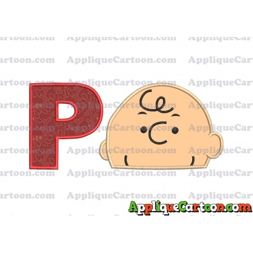 Charlie Brown Peanuts Head Applique Embroidery Design With Alphabet P