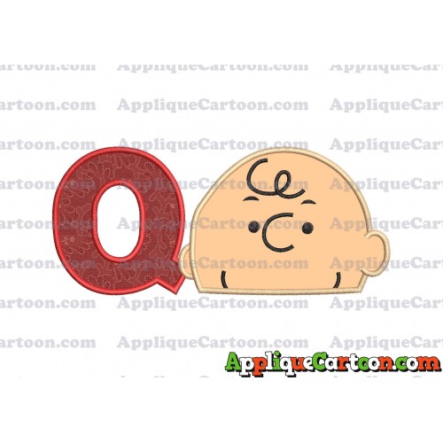 Charlie Brown Peanuts Head Applique Embroidery Design With Alphabet Q