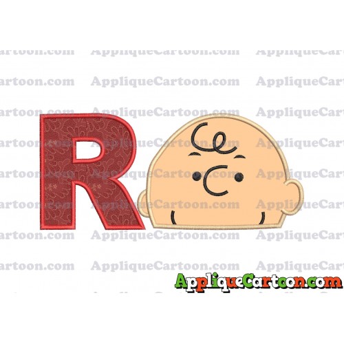 Charlie Brown Peanuts Head Applique Embroidery Design With Alphabet R